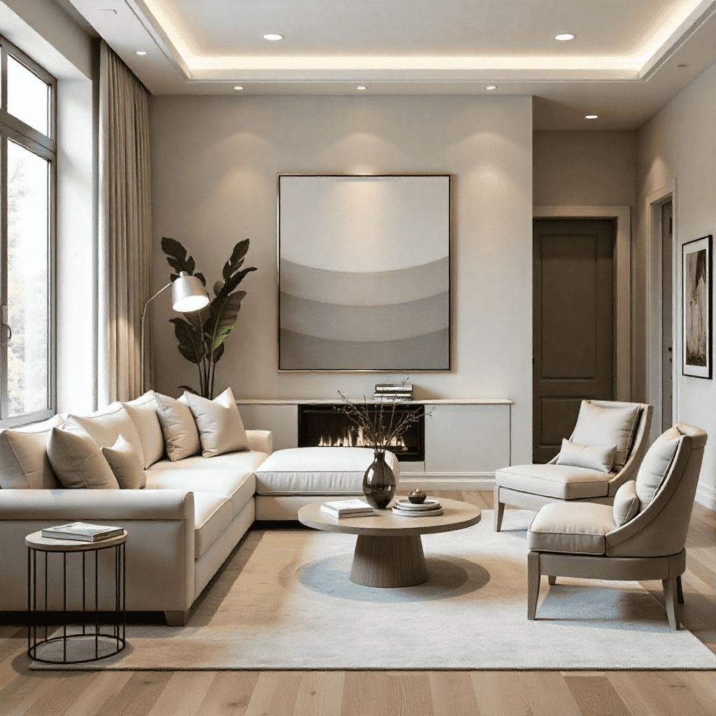 Interior design studio workspace with material samples and sketches